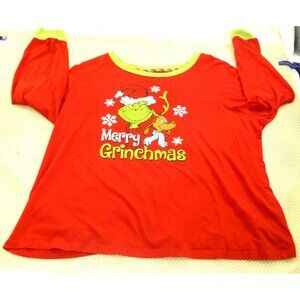 Grinch Womens 2X Long Sleeve Knit Christmas Shirt Red & Green Cotton/Polyester